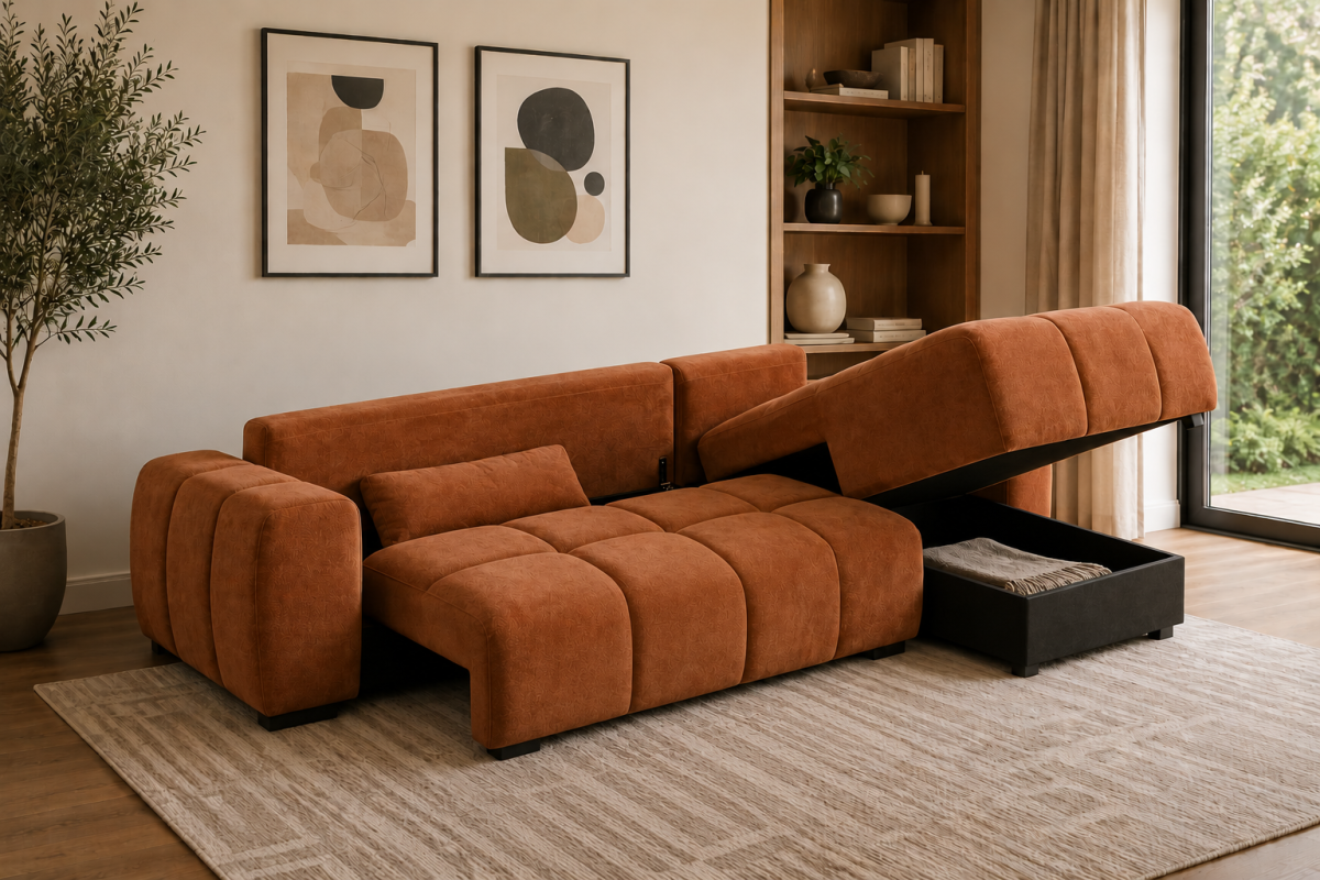 Burnt Orange Sleeper Sectional