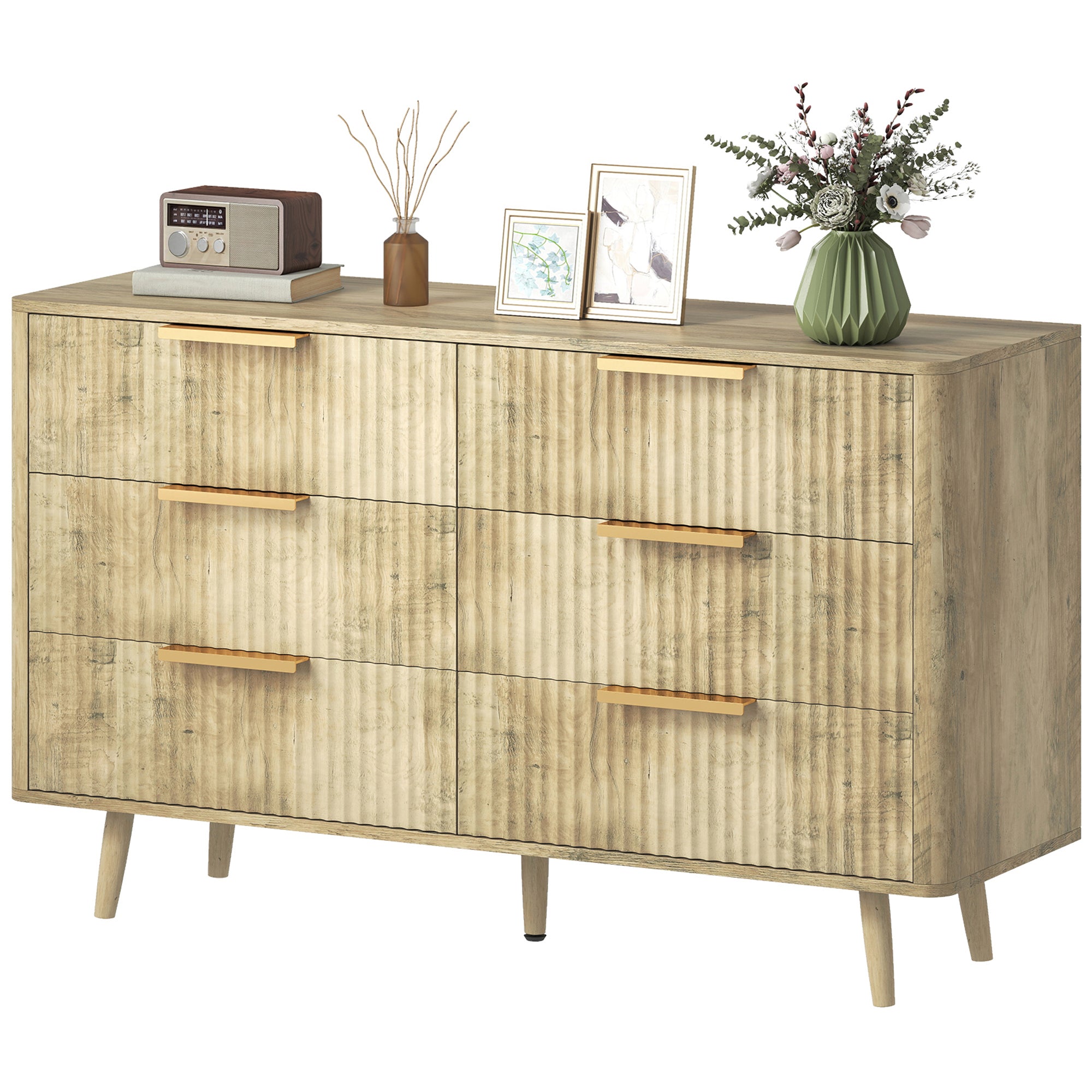 Dakota Dresser with 6 Fluted Drawers-Oak