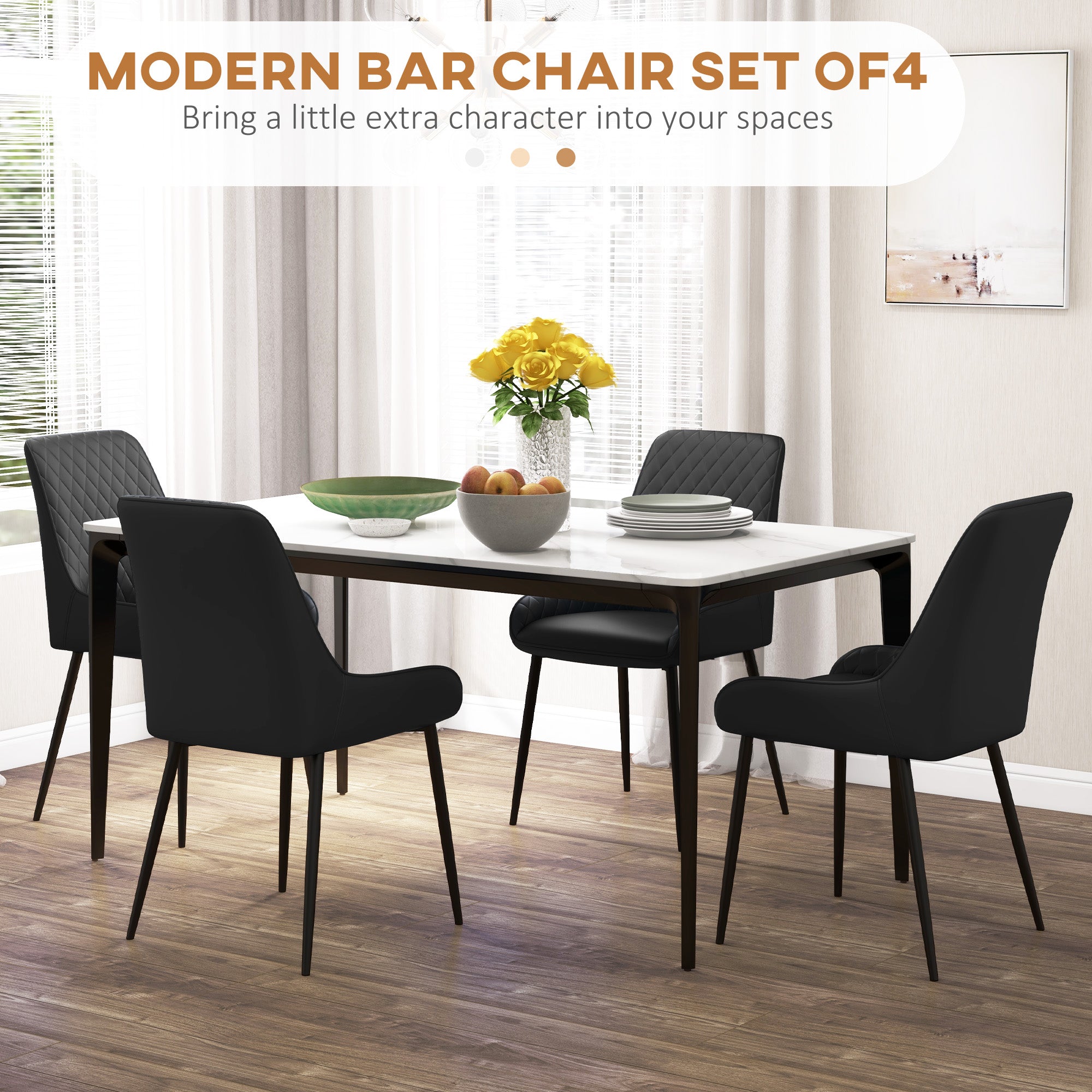 Blake Vegan Leather Modern Dining Chairs with Diamond Tufting-Set of 4-Black