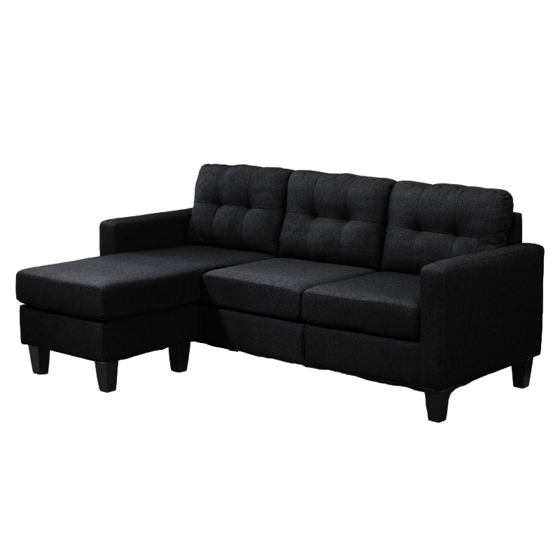 Black sectional sofa on a white background