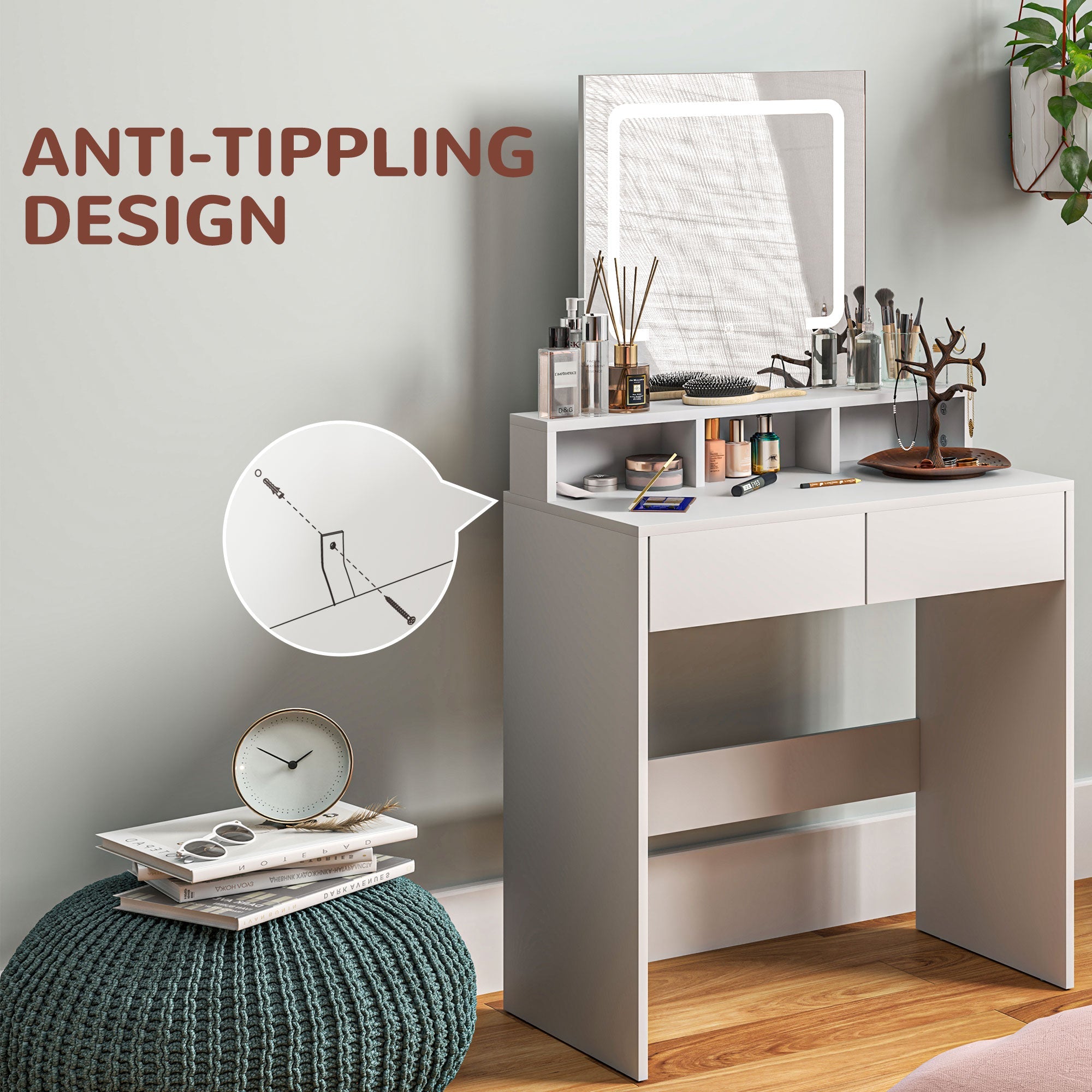 Zee Makeup Vanity Desk with LED Lights-White