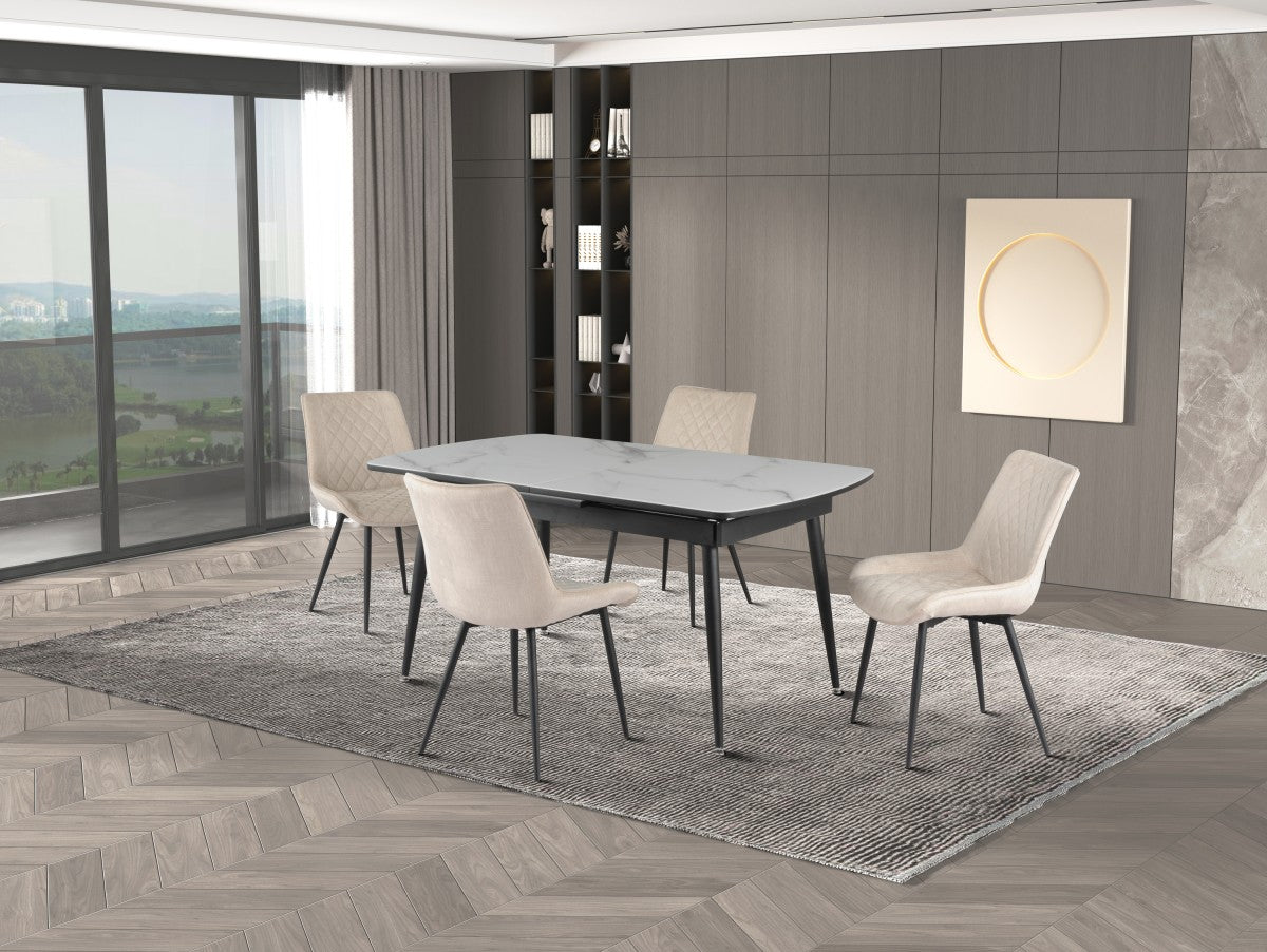 Fabian Dining Set in Beige/White