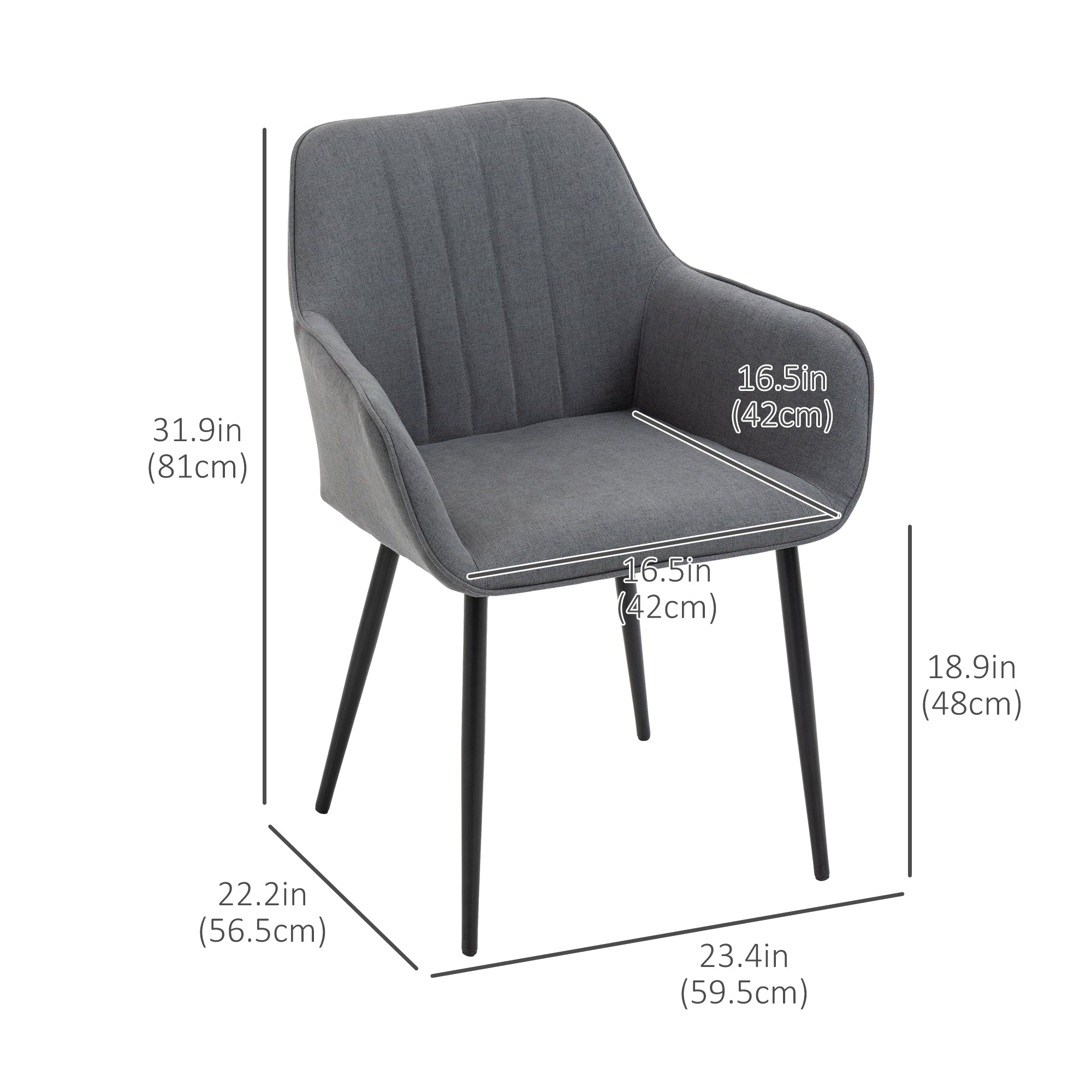 Robbie Dining Chairs Set of 2 with Armrest-Dark Grey