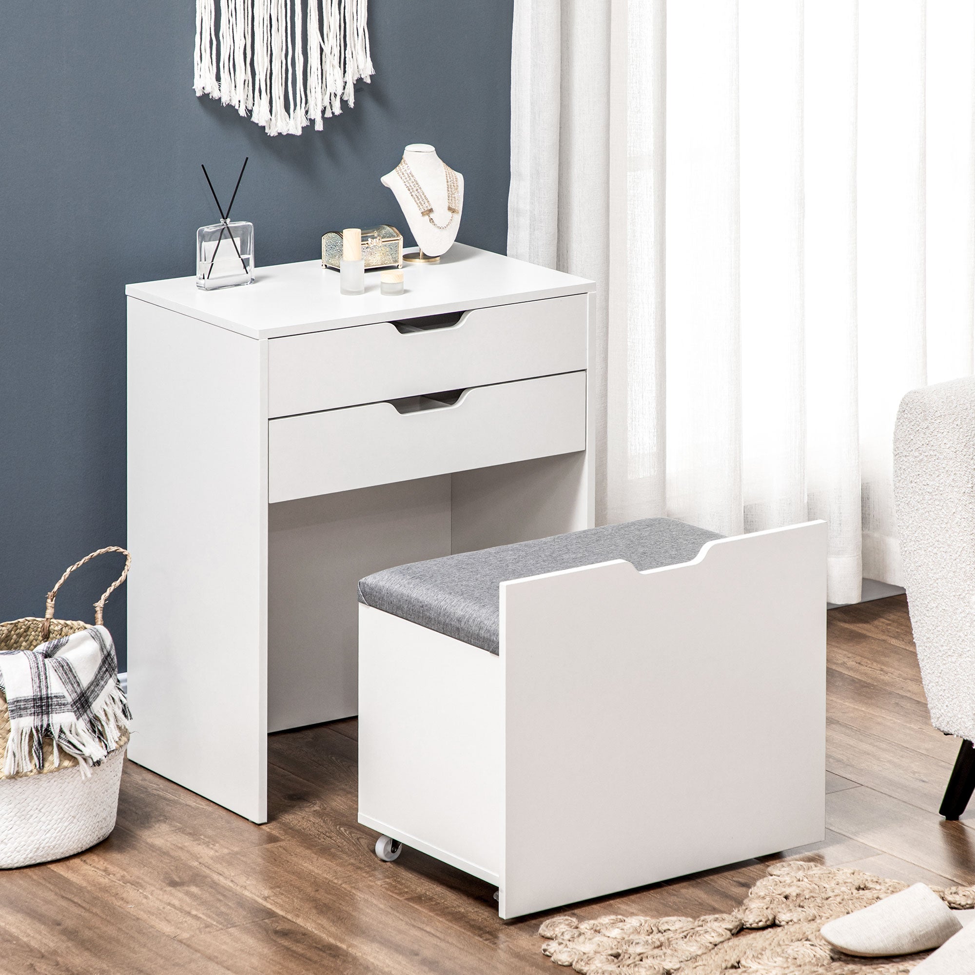 Alice Makeup Vanity Set with Flip Top Mirror-White