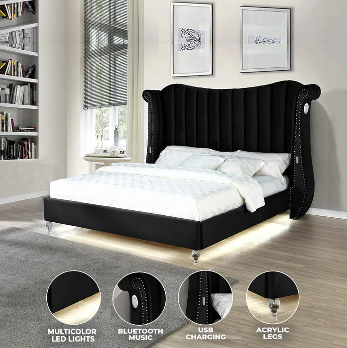 Tulip USB/Speaker Platform Bed in Black