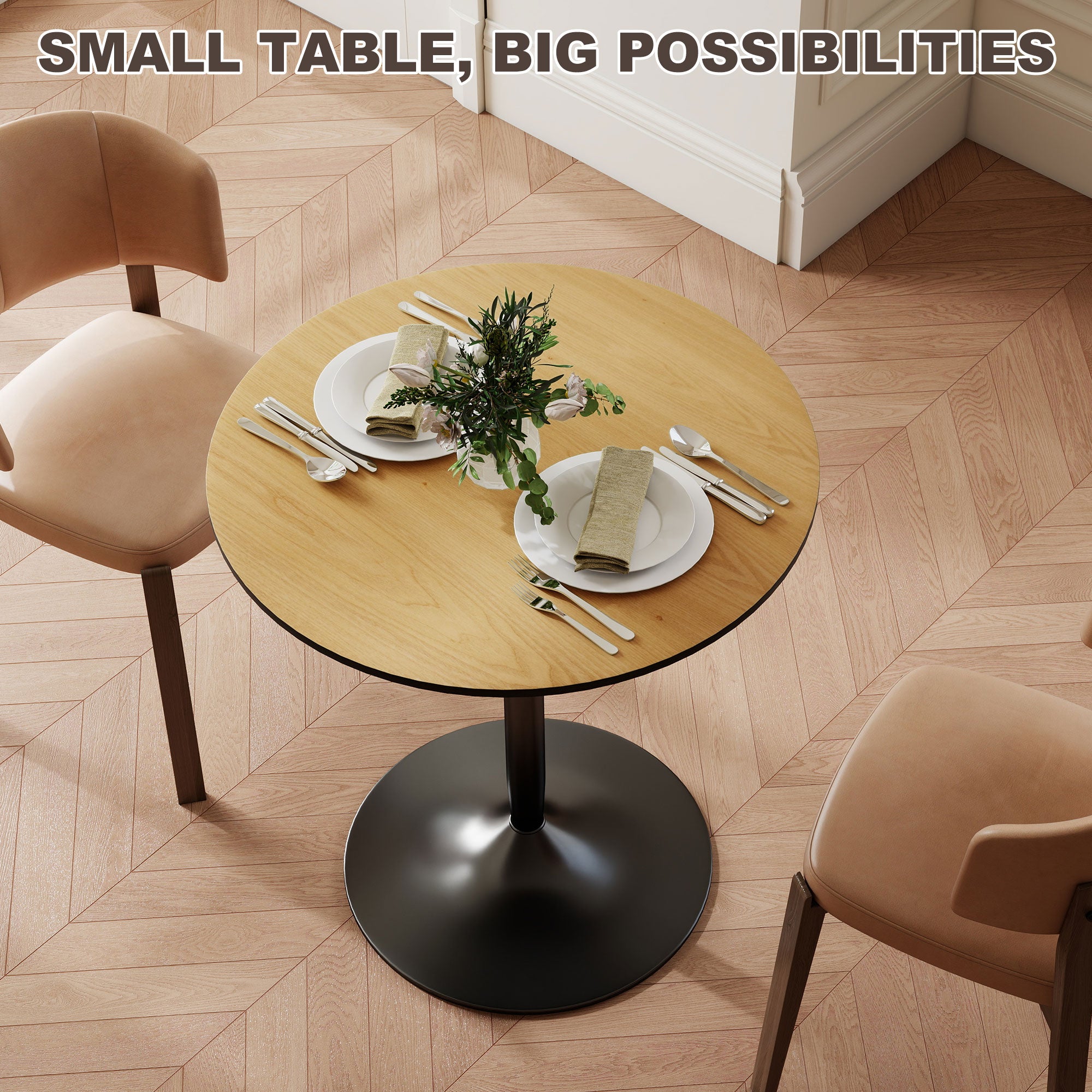 Avis 27.6" Modern Wooden Dining Table with Steel Base-Natural
