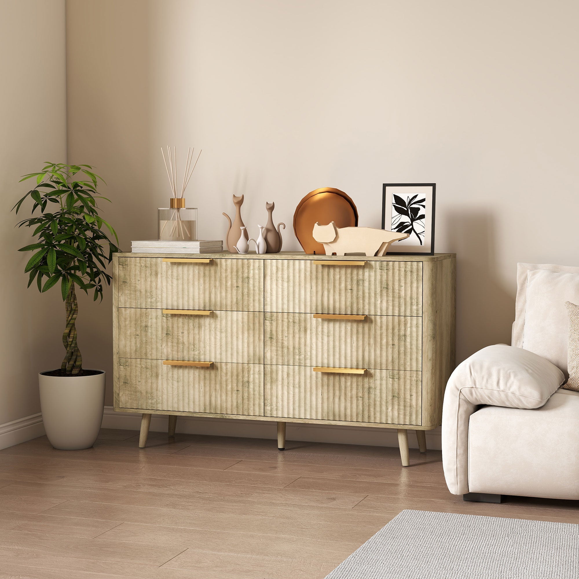 Dakota Dresser with 6 Fluted Drawers-Oak