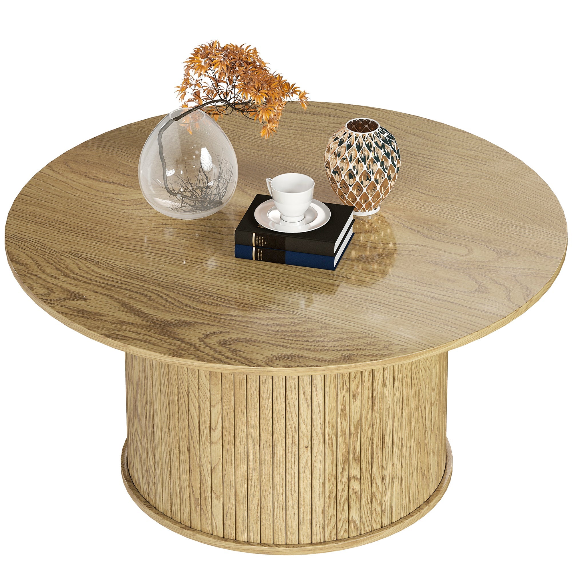 Cedar 31.5" Modern Nordic Style Center Table with Fluted Base-Oak