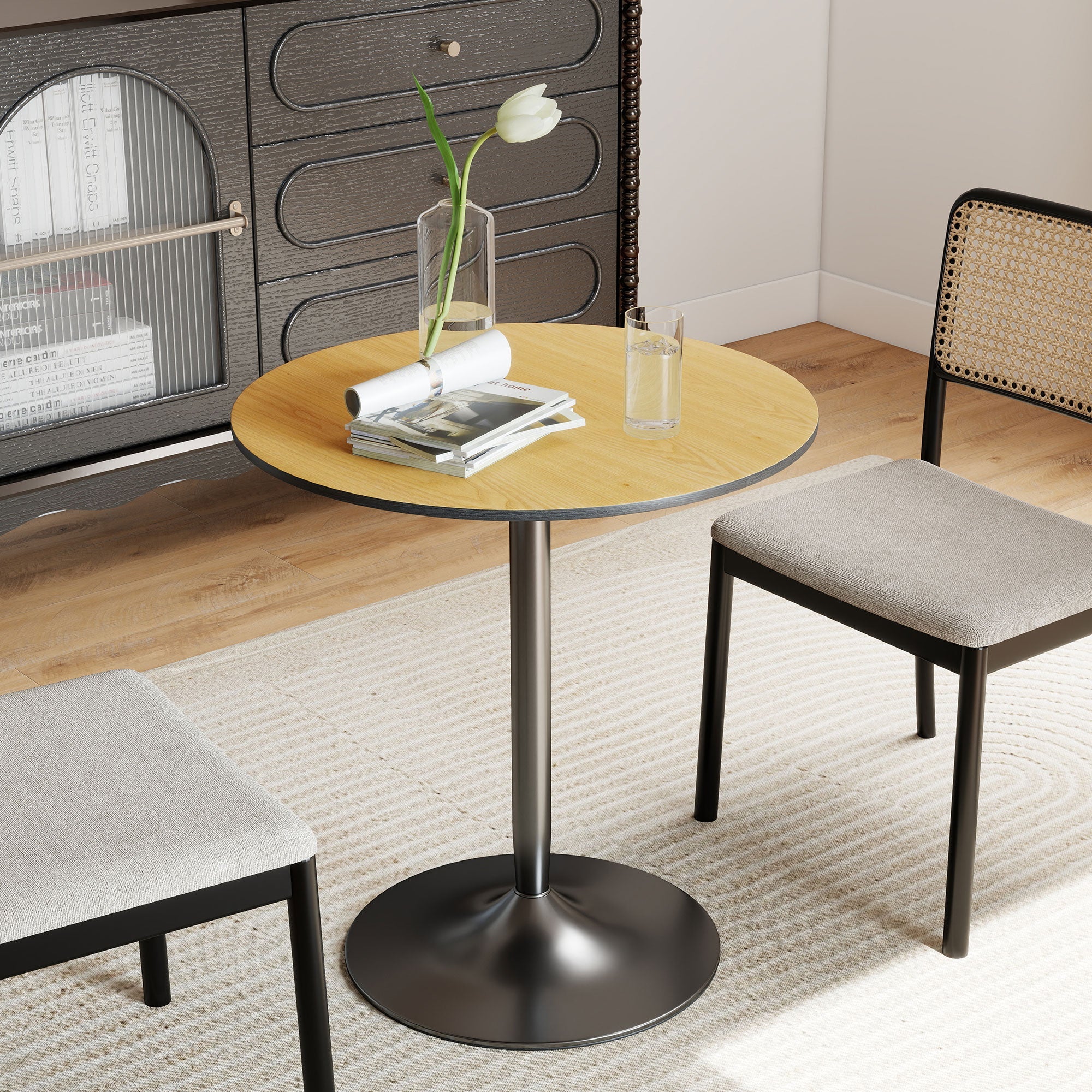Avis 27.6" Modern Wooden Dining Table with Steel Base-Natural