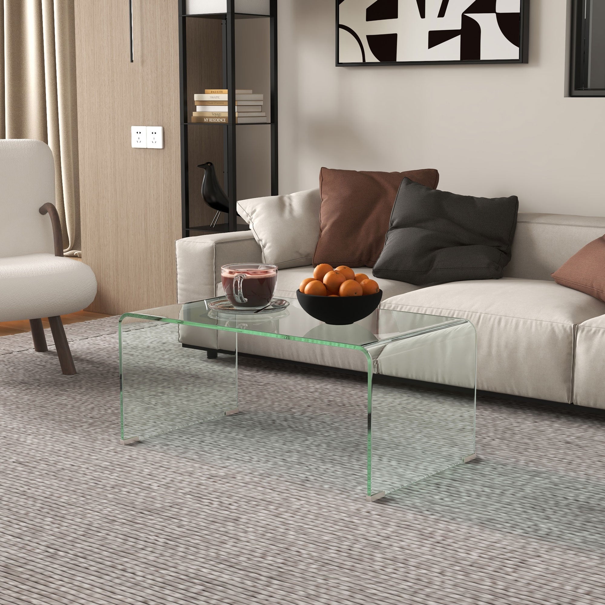 Sage Modern Glass Coffee Table with Safe Rounded Edges