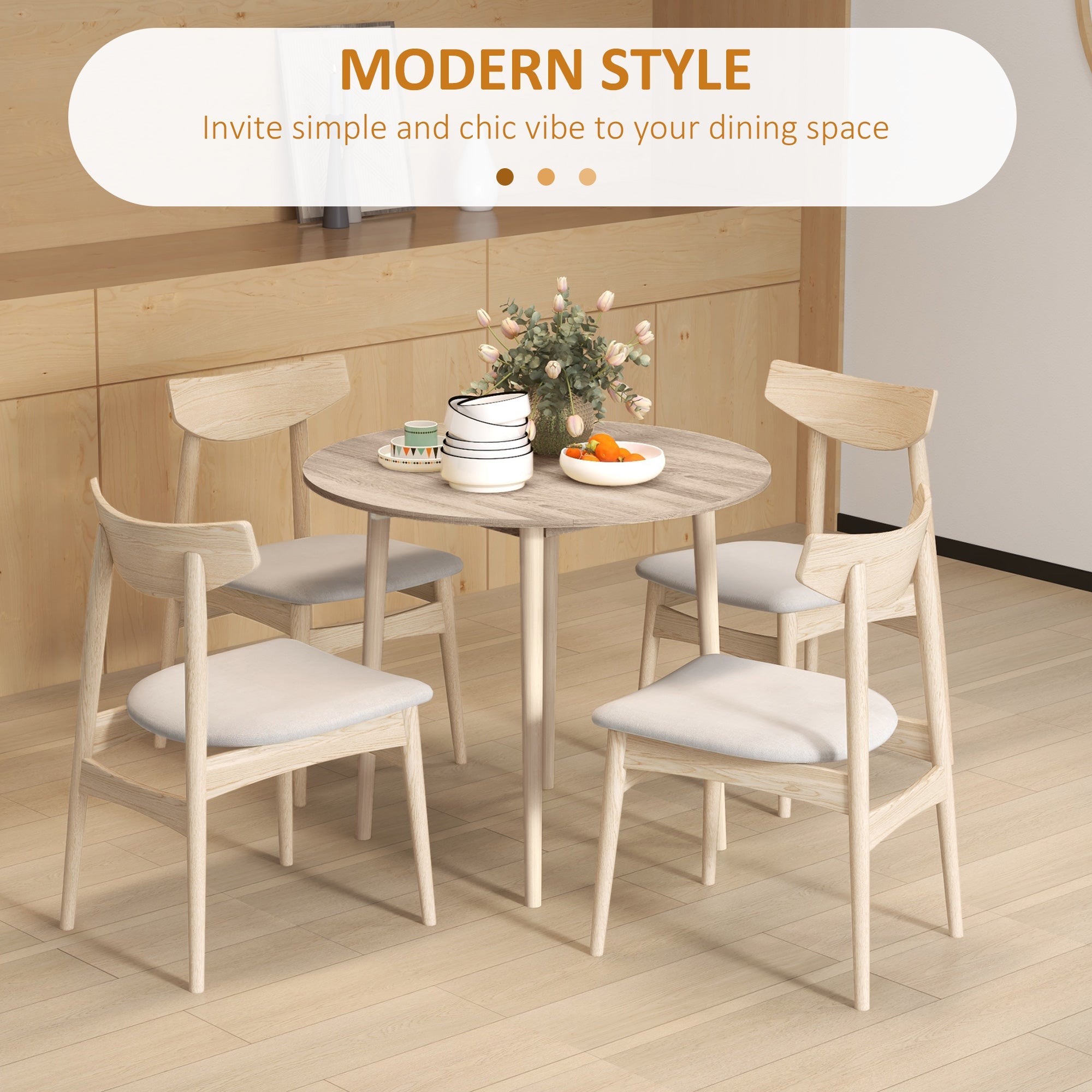 Merrill Round Drop-Leaf/Folding Dining Table for Small Spaces-Oak