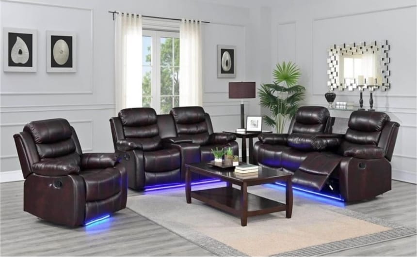 Louis LED Manual Recliner Sofa Set