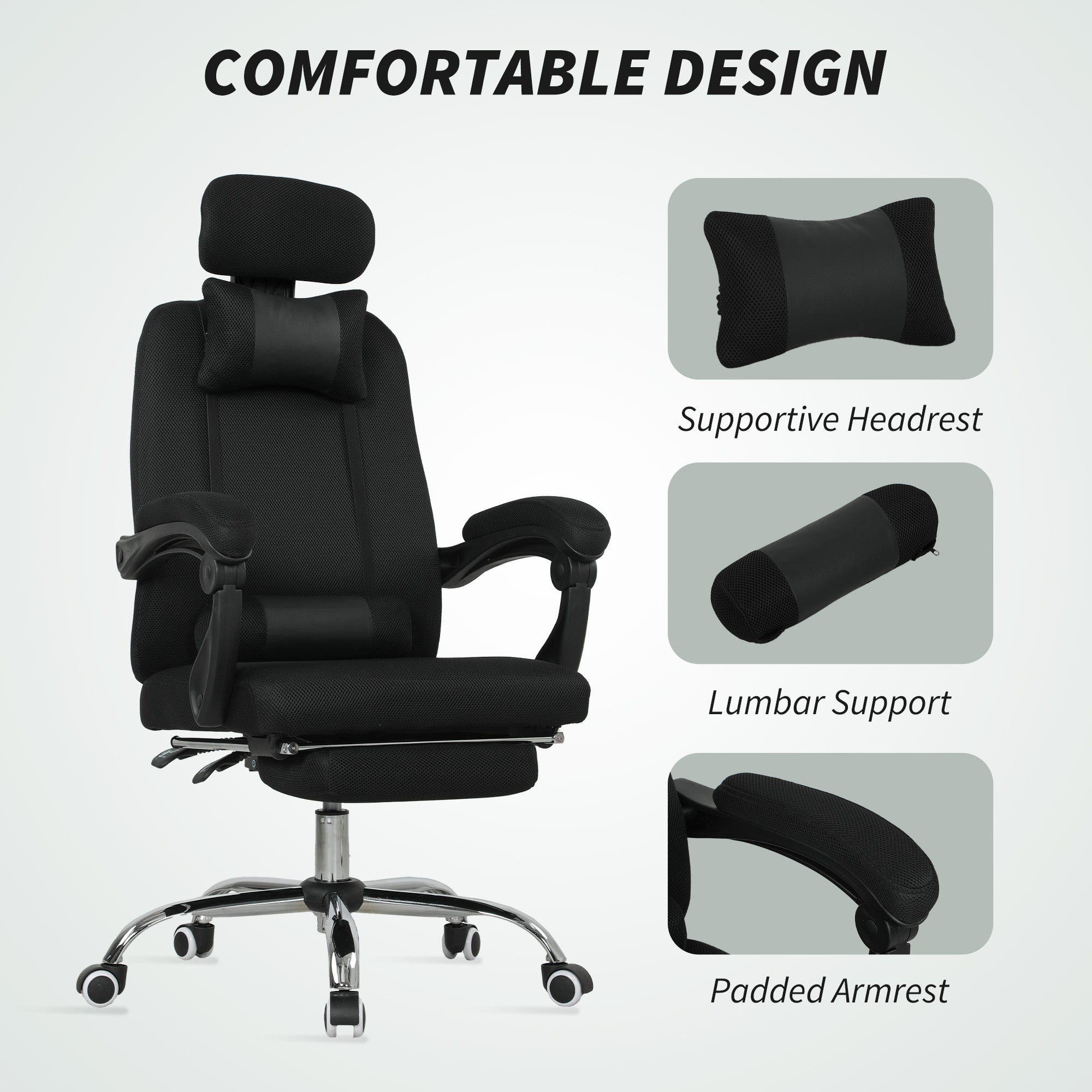 Brady Ergonomic Executive High Back Office Chair with Footrest and Lumbar Support-Black