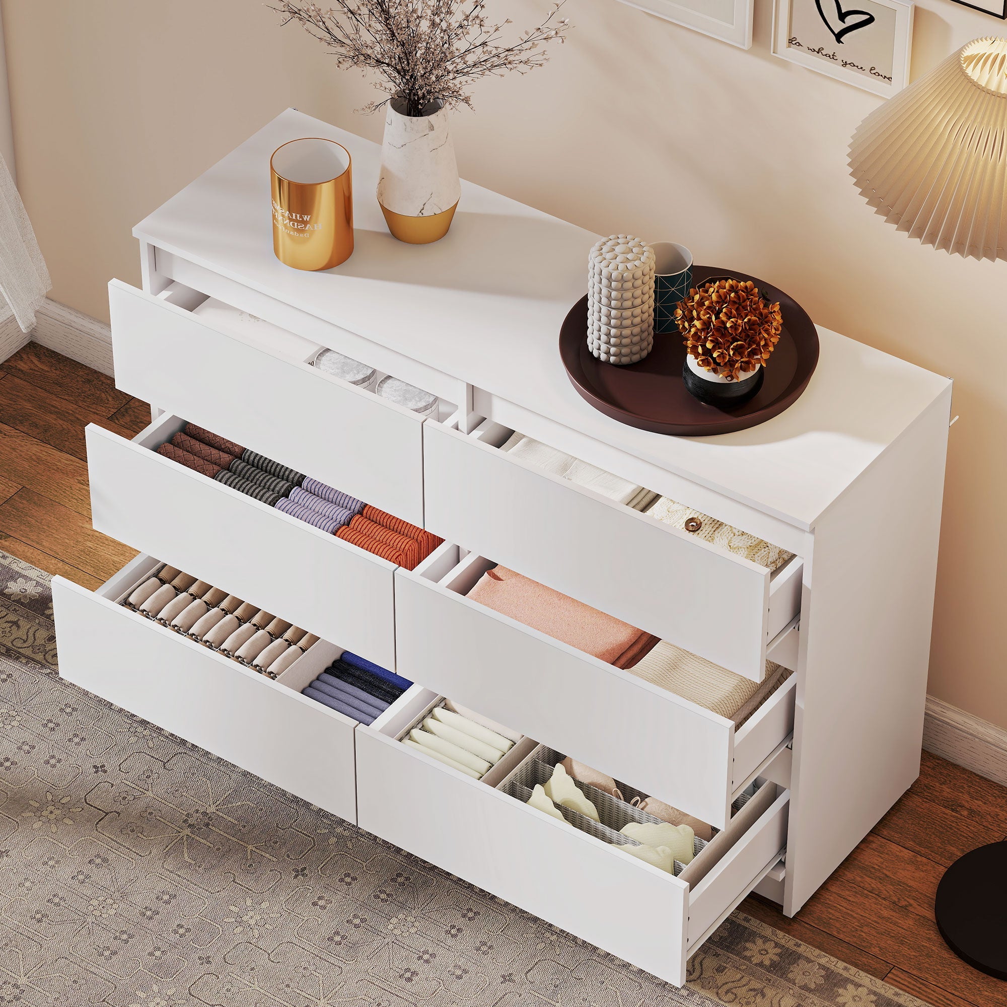 River 6 Drawer Dresser for Bedroom, Living Room or Hallway-White