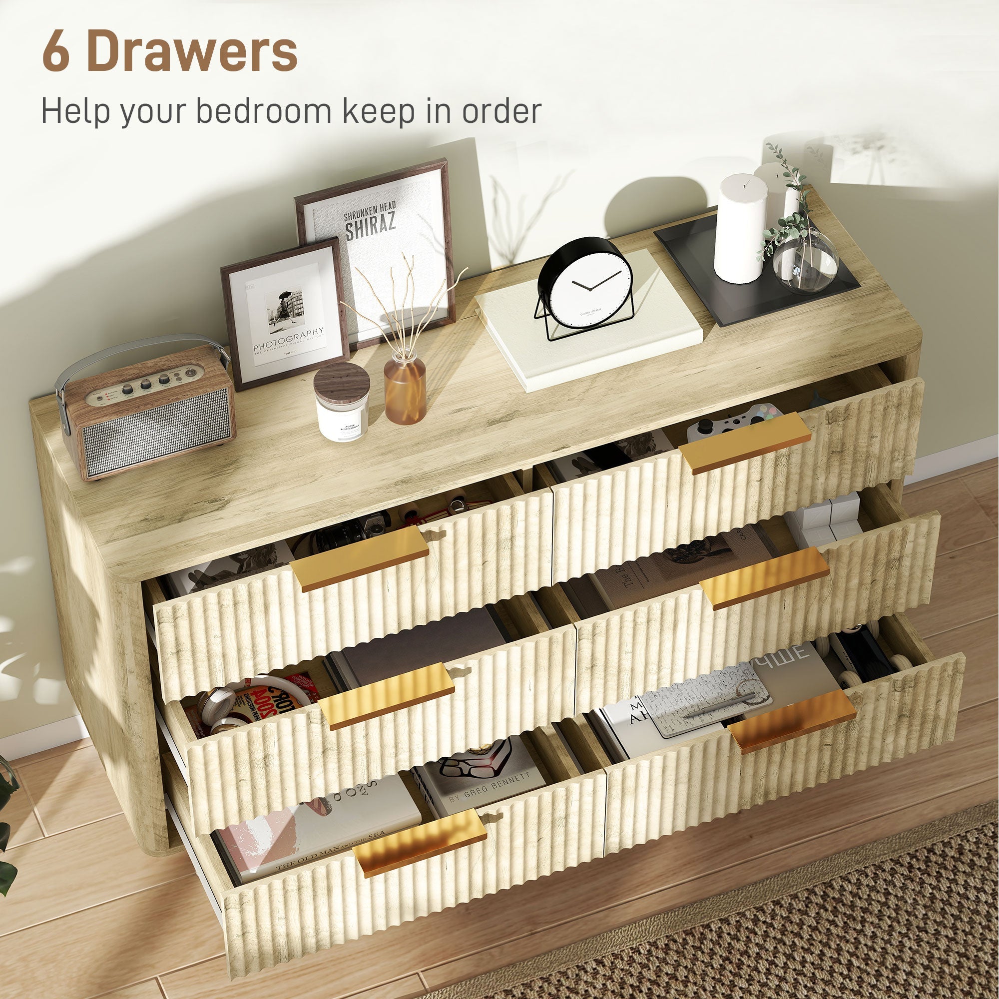 Dakota Dresser with 6 Fluted Drawers-Oak