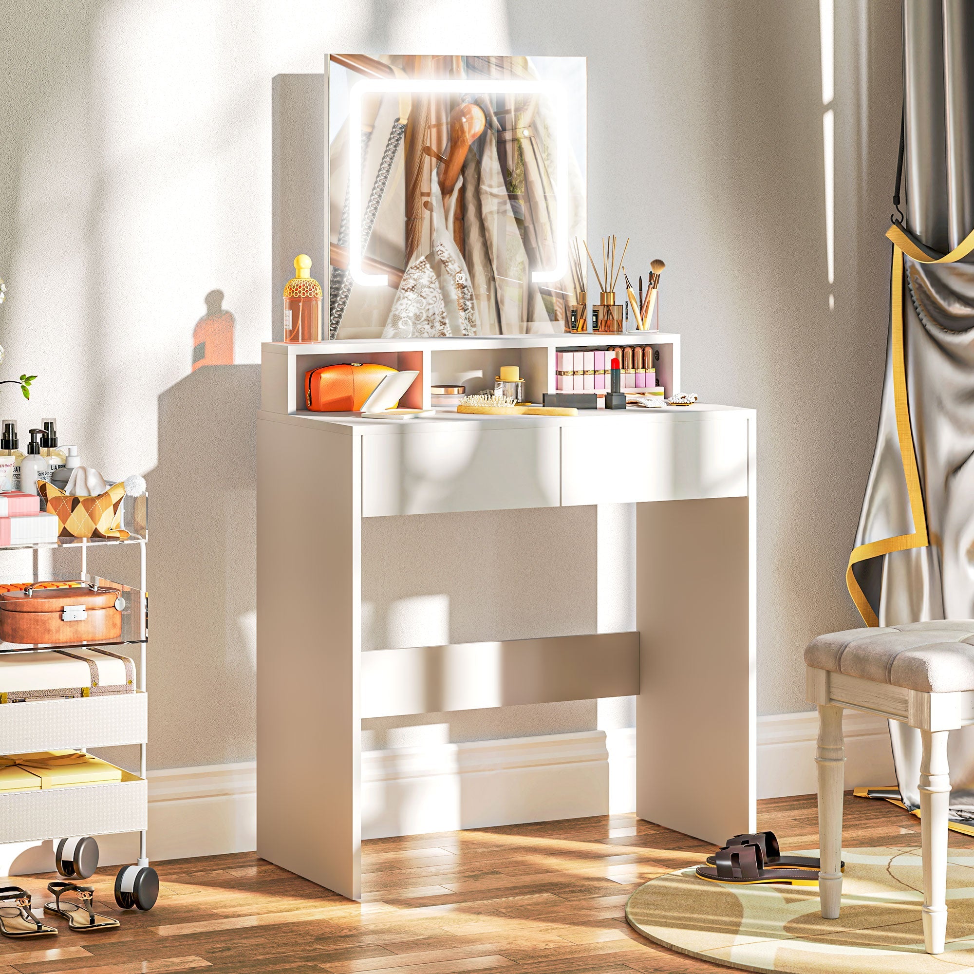 Zee Makeup Vanity Desk with LED Lights-White