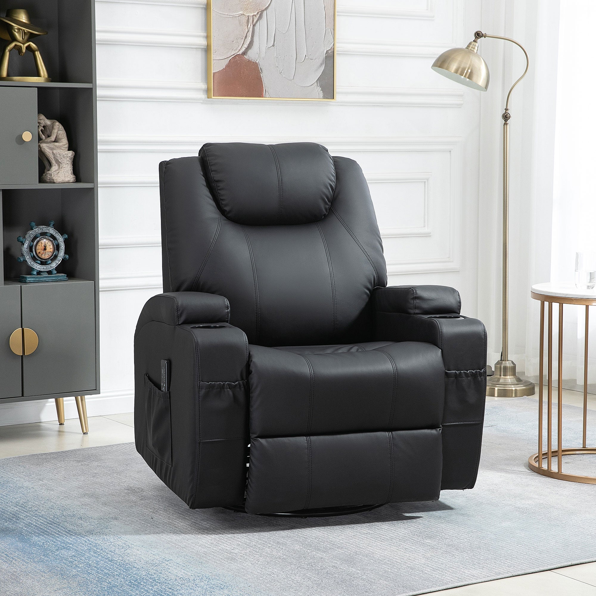 Brady Massage Recliner Chair with Swivel, Rocker Features and  8 Vibration Points-Black