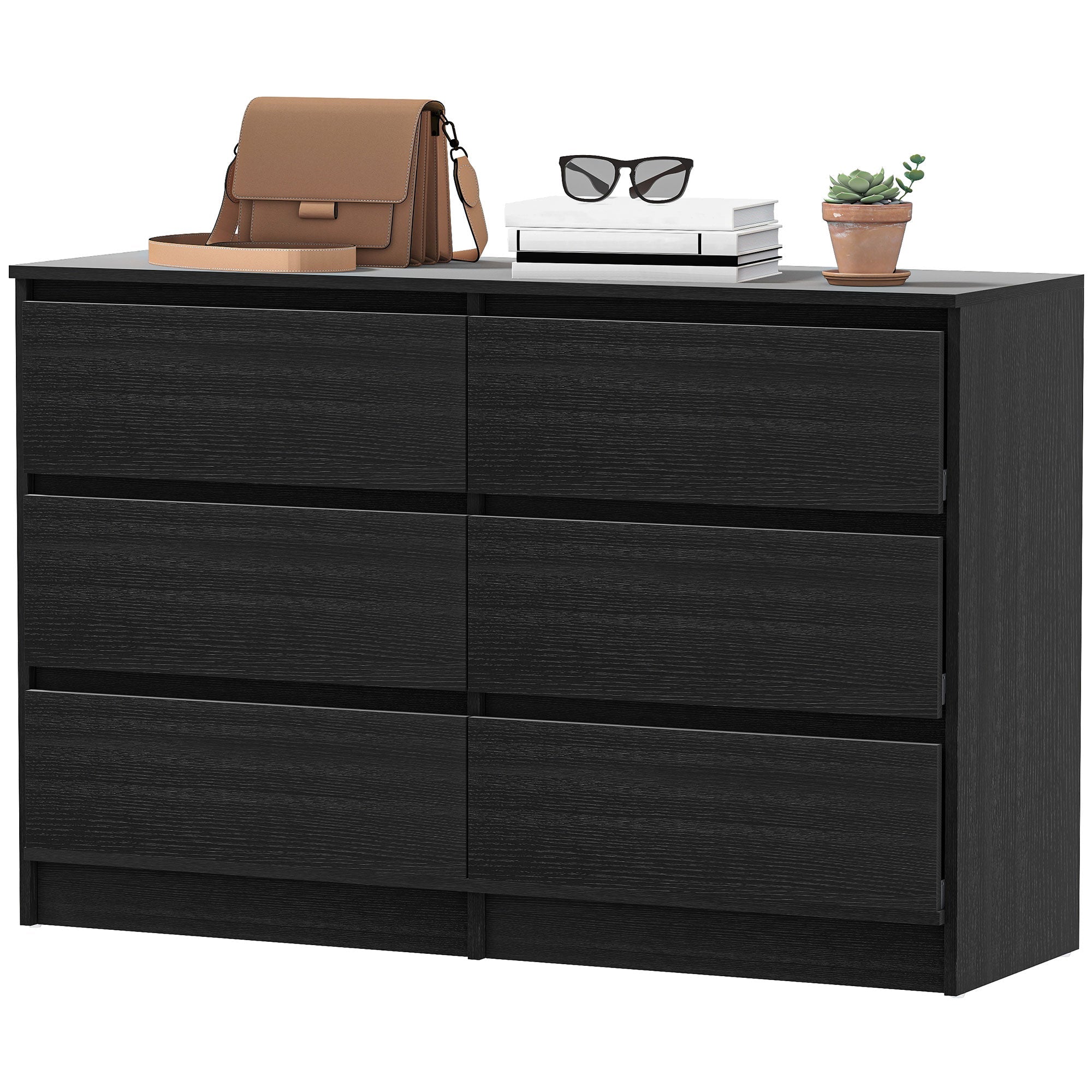River 6 Drawer Dresser for Bedroom, Living Room or Hallway-Black