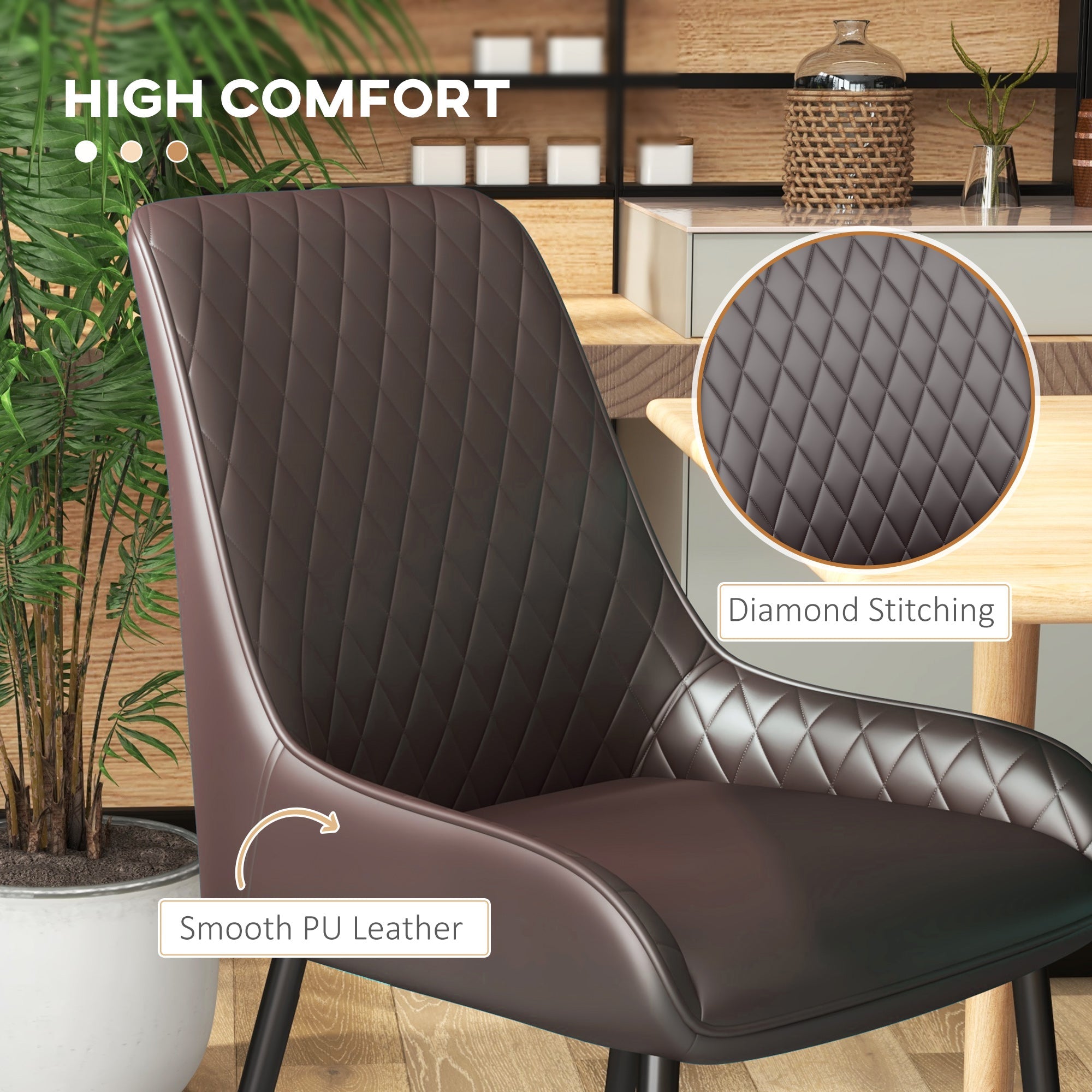 Blake Vegan Leather Modern Dining Chairs with Diamond Tufting-Set of 4-Brown