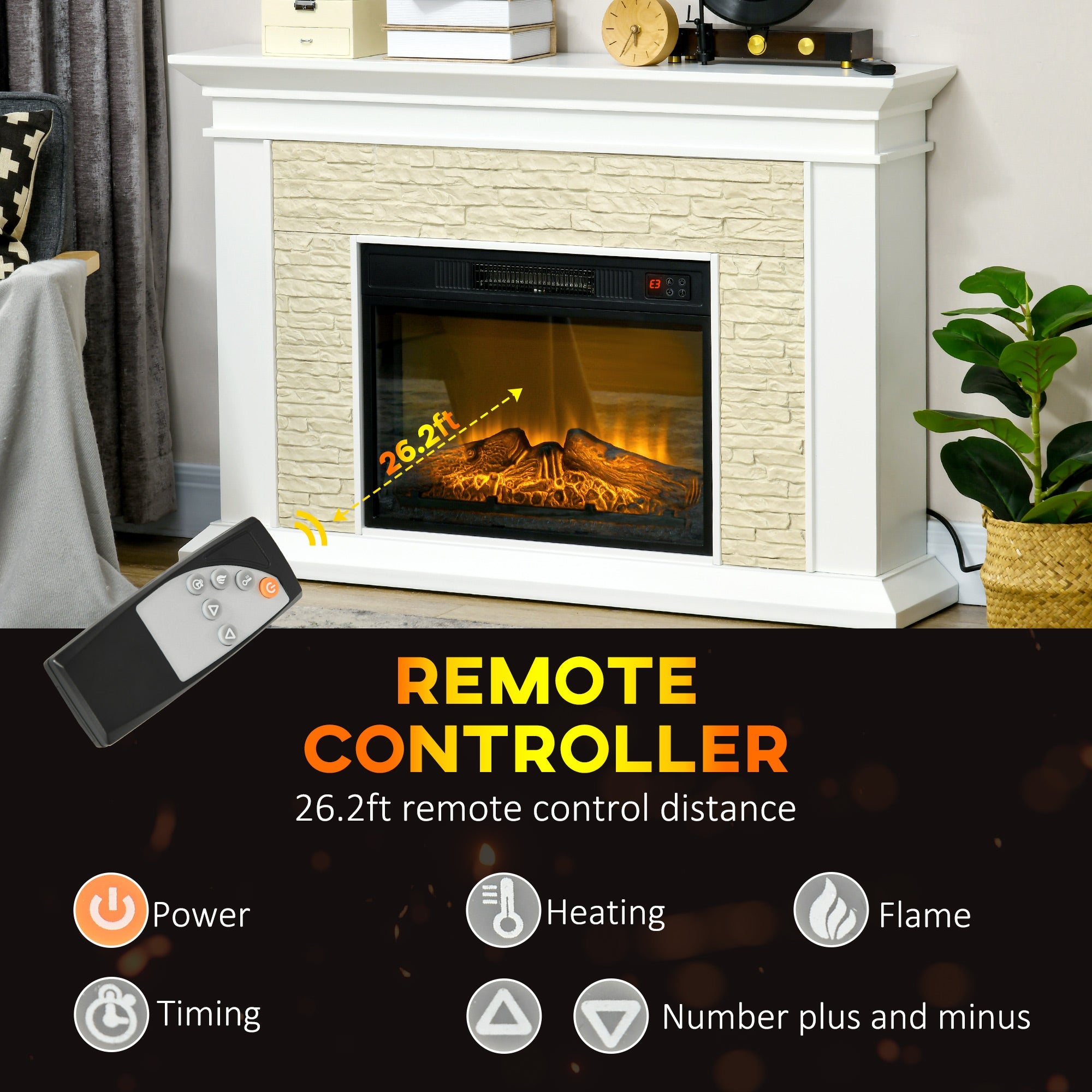 Archie 31.5" Electric Freestanding Fireplace with Mantel and Overheat Protection-White
