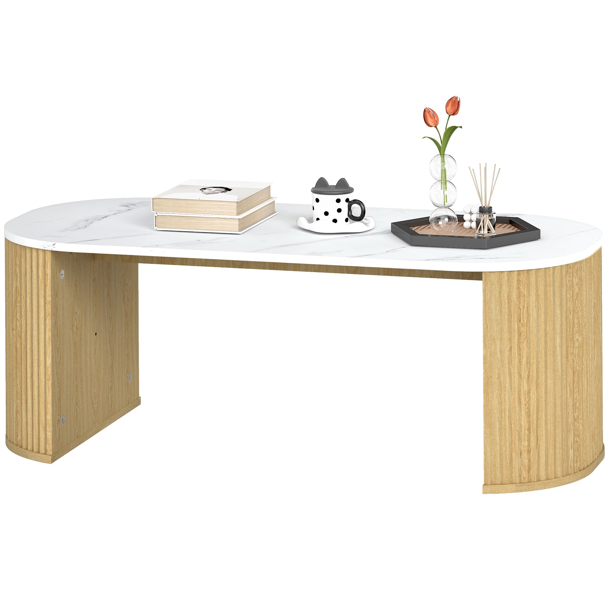 Cameron Modern Faux-Marble Coffee Table-Natural Wood