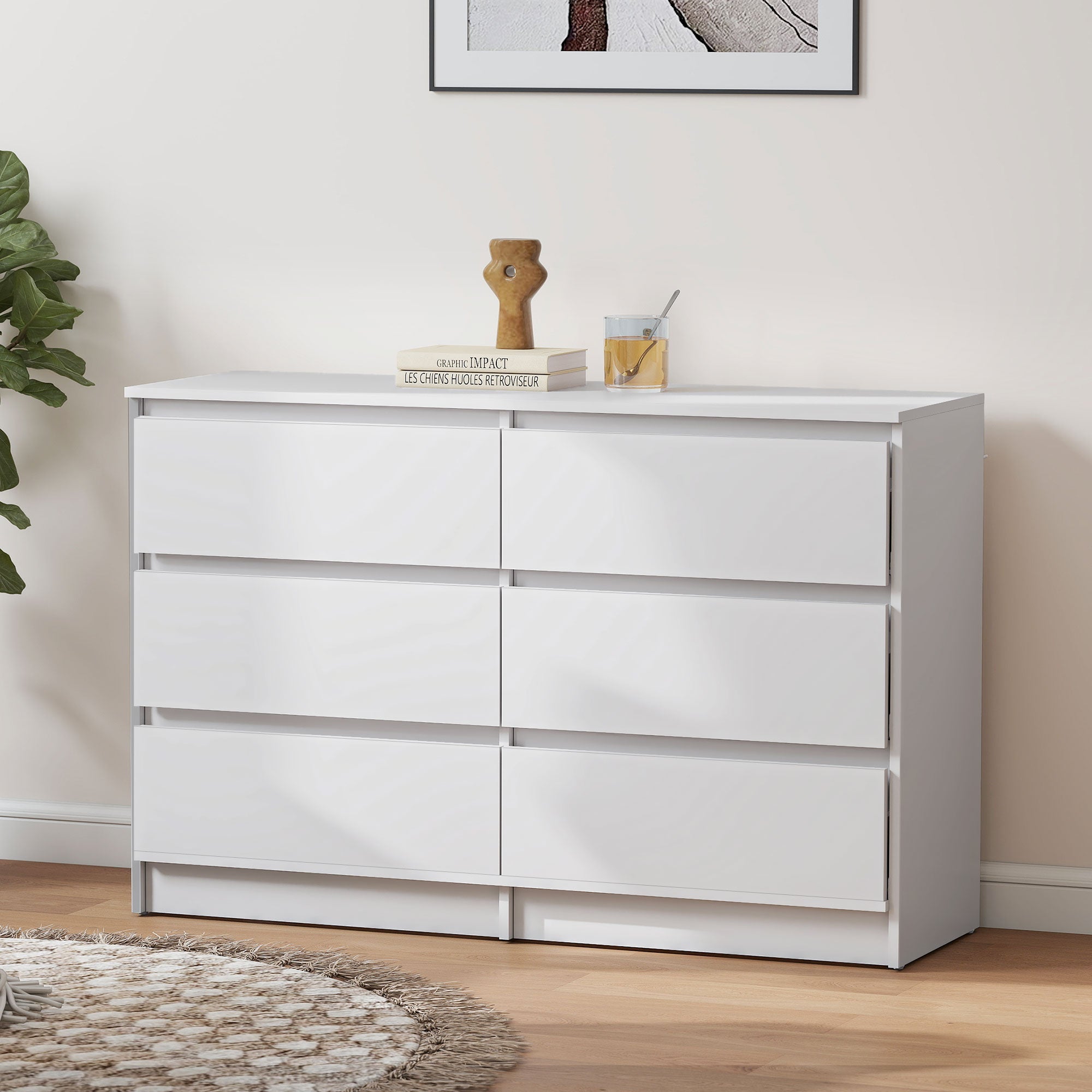 River 6 Drawer Dresser for Bedroom, Living Room or Hallway-White