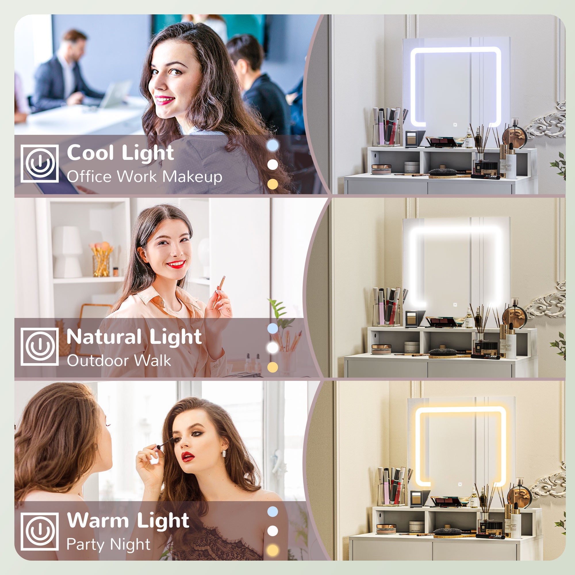 Zee Makeup Vanity Desk with LED Lights-White