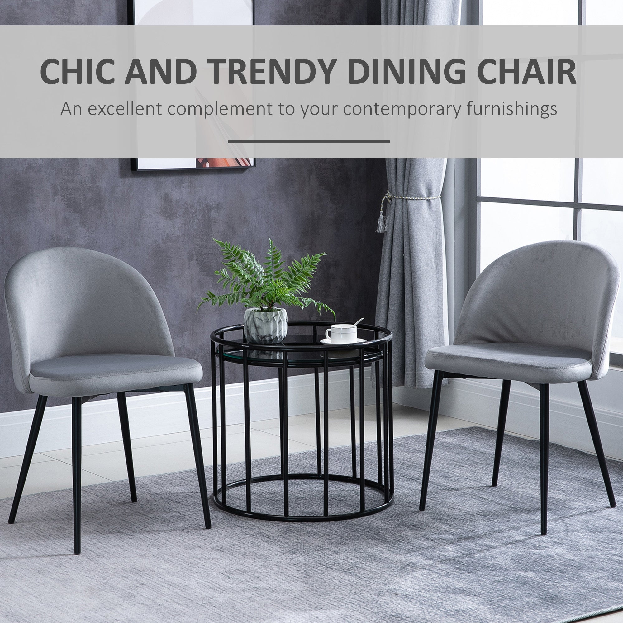 Dylan Set of 2 Mid-Back Velvet-Touch Dining Chairs-Grey