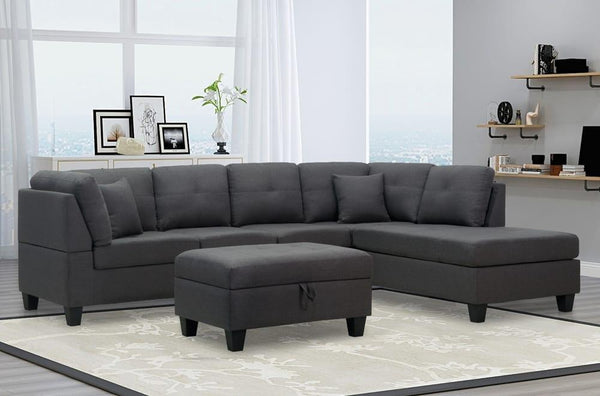 Reversible Sectional Sofa + Storage Ottoman - 1107 - Furnish 4Less