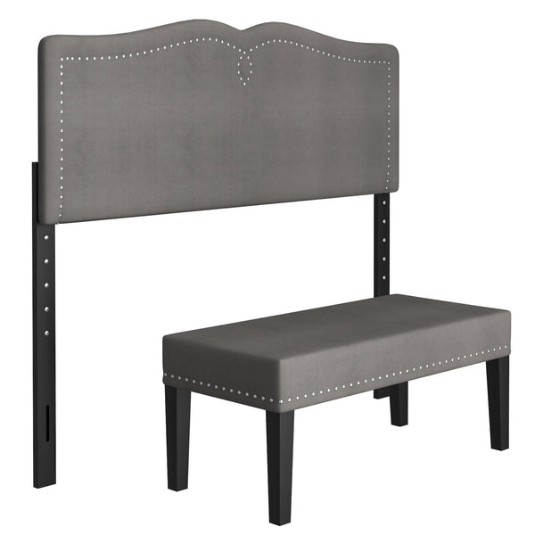 Aurora Double/Queen Adjustable Height Headboard with Bench in Grey - Furnish 4 Less