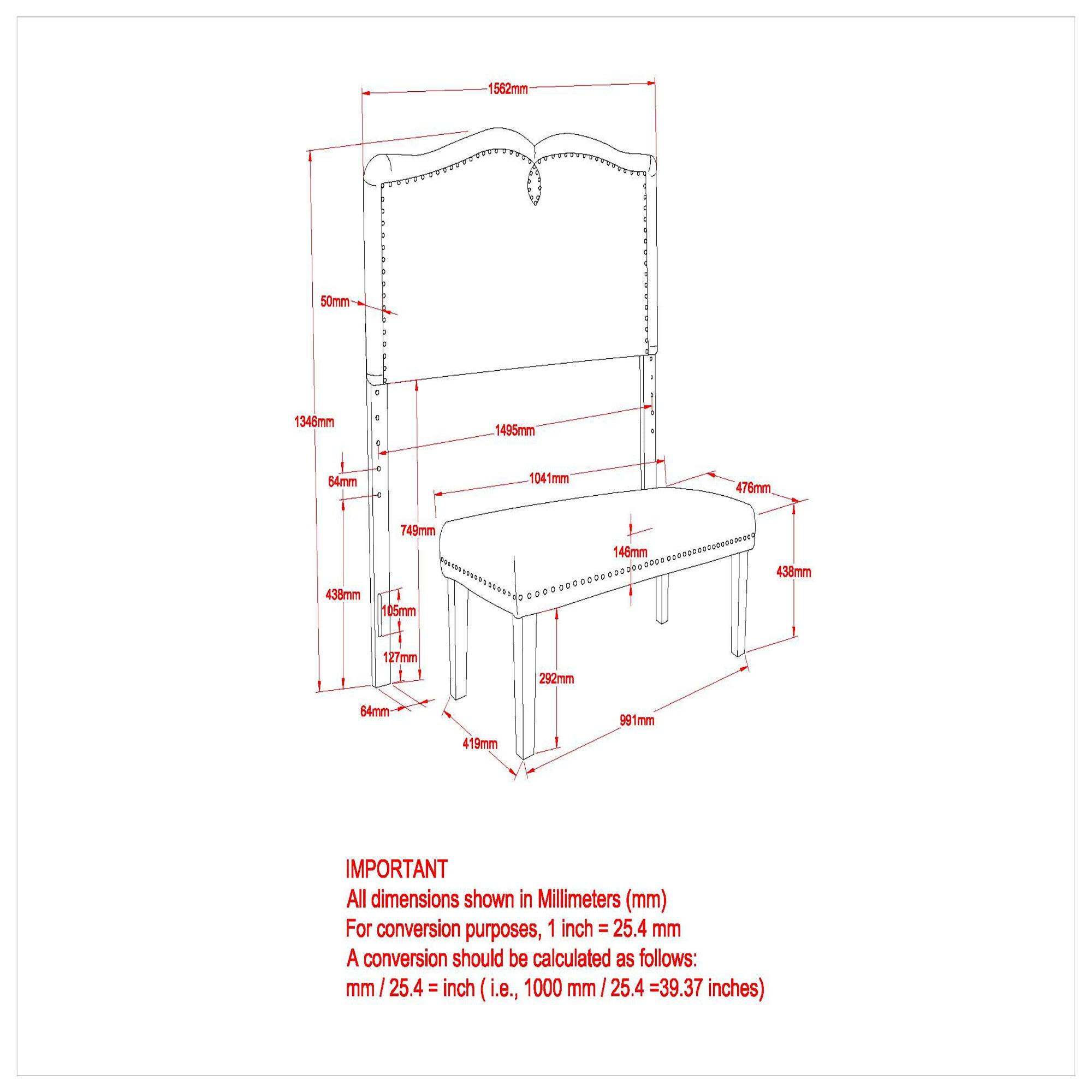 Aurora Double/Queen Adjustable Height Headboard with Bench in Grey - Furnish 4 Less