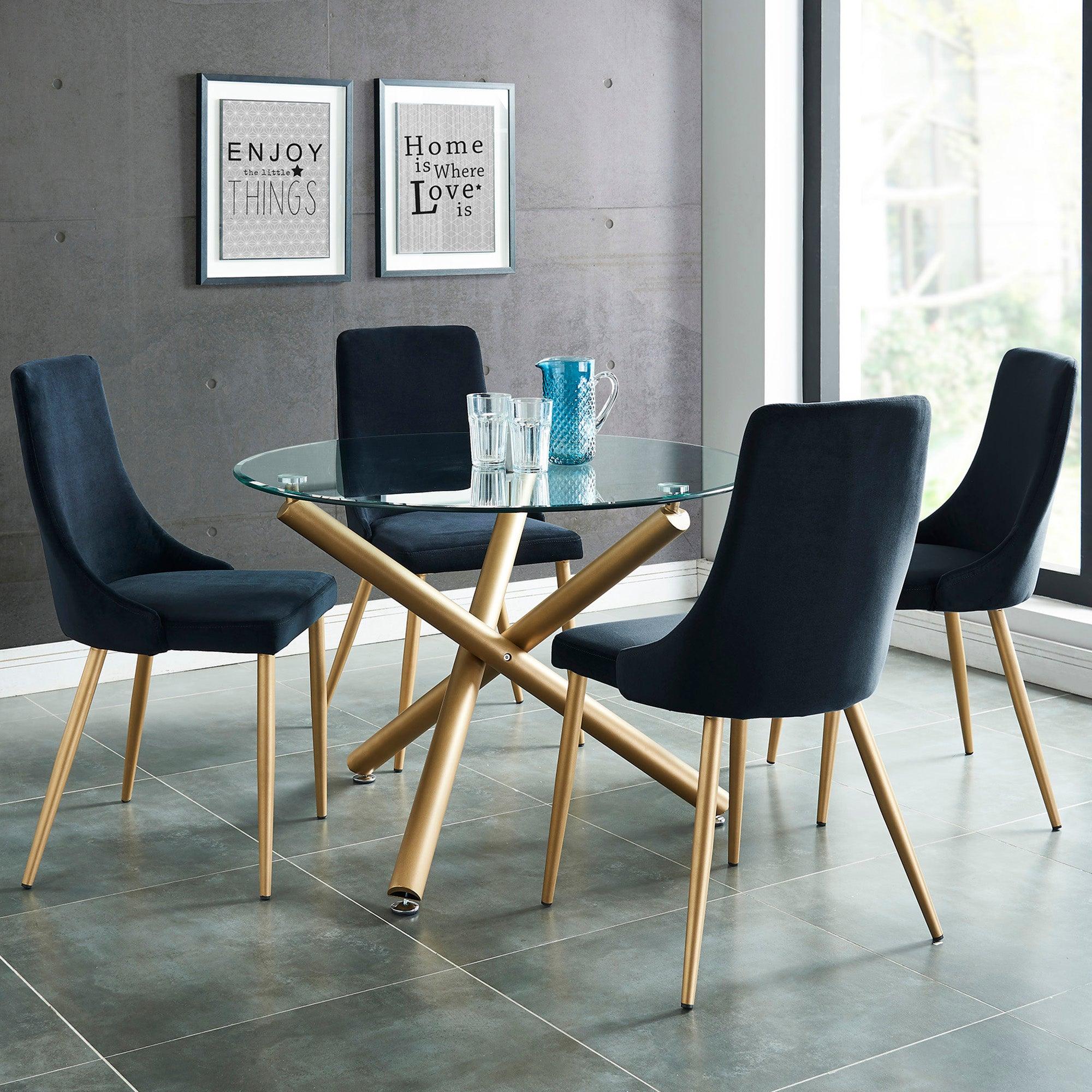 Carmilla 5pc Dining Set in Aged Gold with Black Chair - Furnish 4 Less