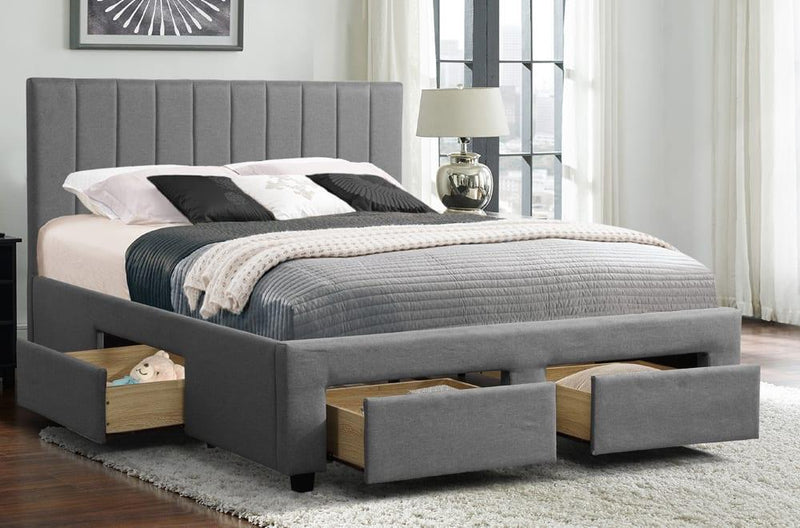 Grey Linen Fabric QUEEN Storage Bed - T2157 - Furnish 4 Less