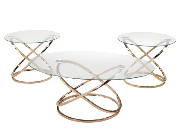 3pc Rose Gold Coffee Table Set - Furnish 4 Less