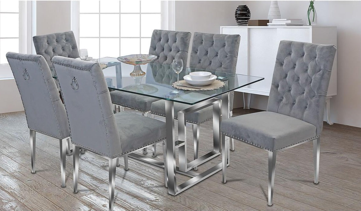 Emery 7-piece Dining Set (Grey, Blue, Beige) - KW019 - Furnish 4 Less