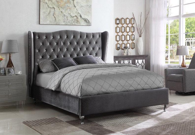 Grey Velvet Wing Back Bed - IF5520 - Furnish 4Less