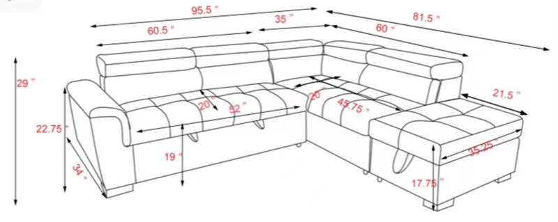 Sleeper Sectional with Storage Ottoman - B7019 - Furnish 4 Less