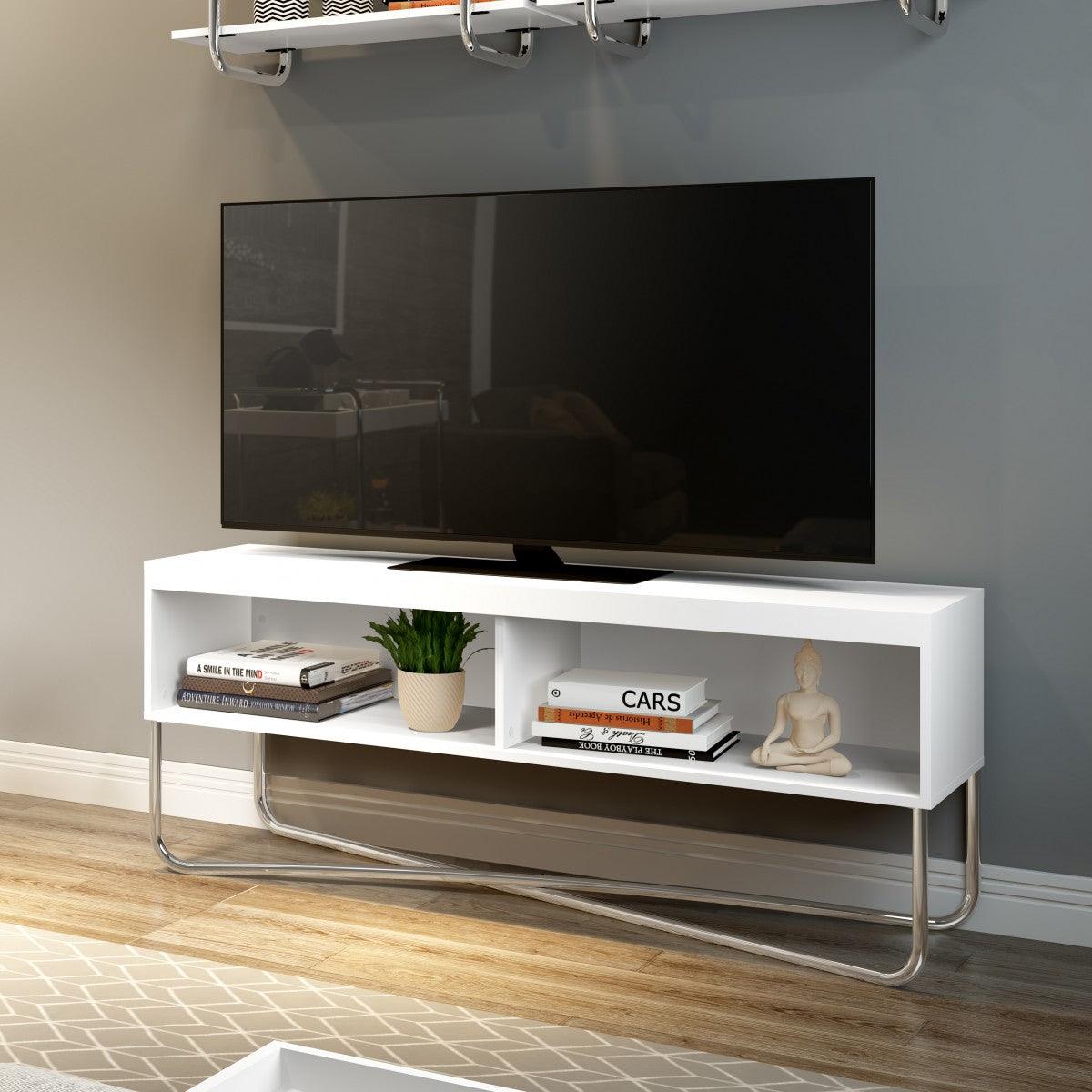 53" White/Chrome TV Stand - B149 - Furnish 4 Less