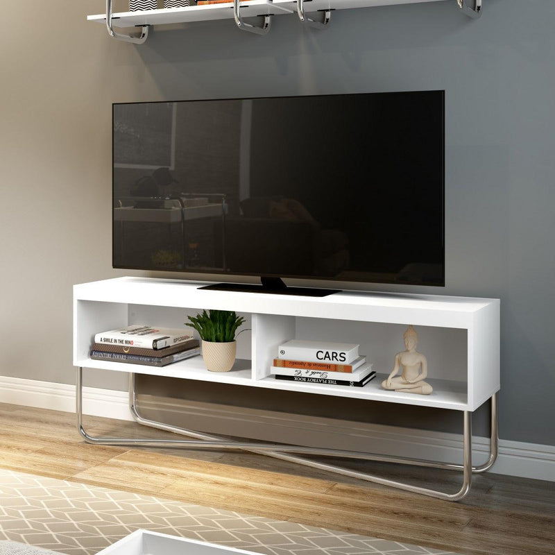 53" White/Chrome TV Stand - B149 - Furnish 4 Less