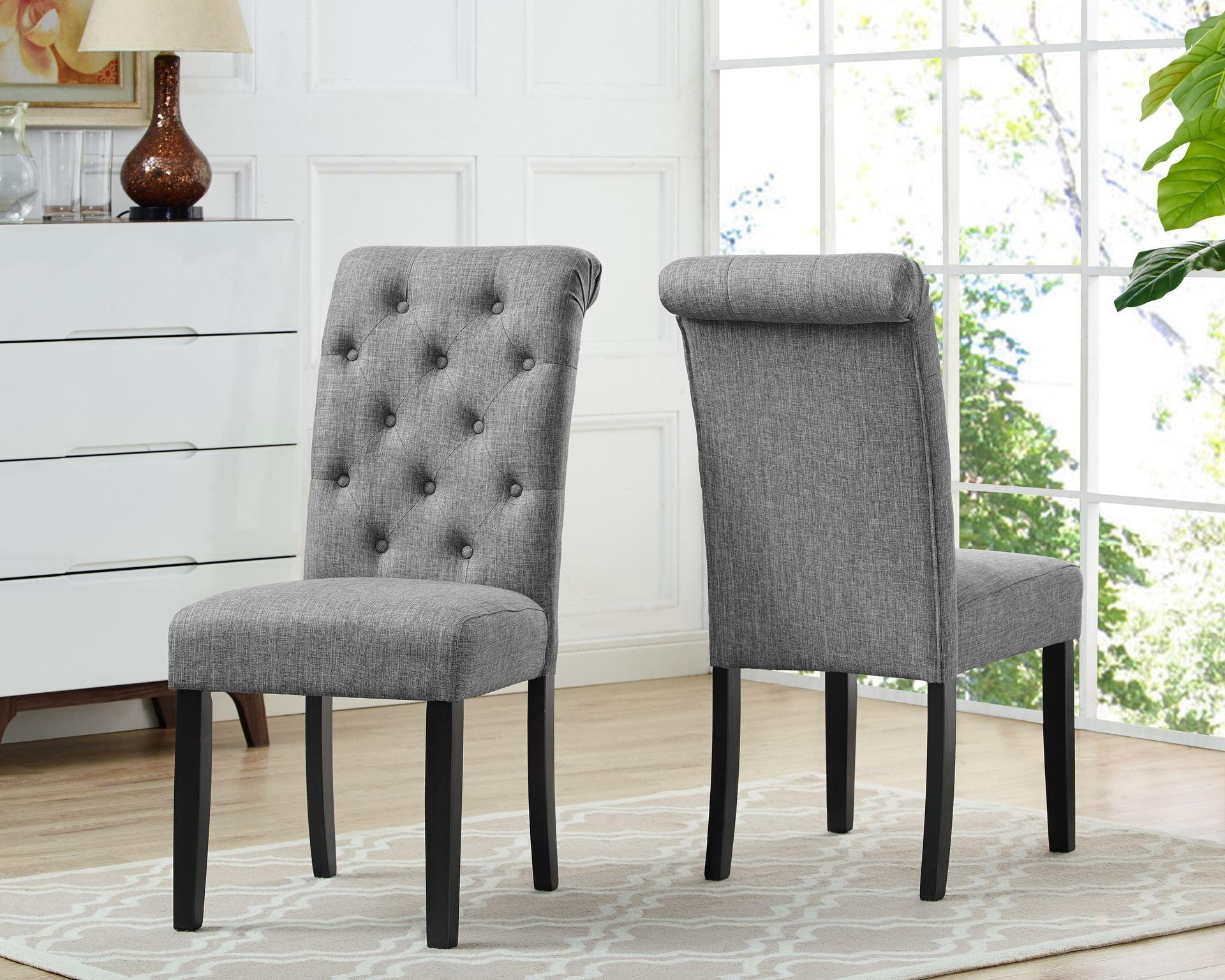 TINGA SIDE CHAIR LIGHT GREY FABRIC (DINING CHAIR SET OF 2 ) 638-22 GR - Furnish 4Less