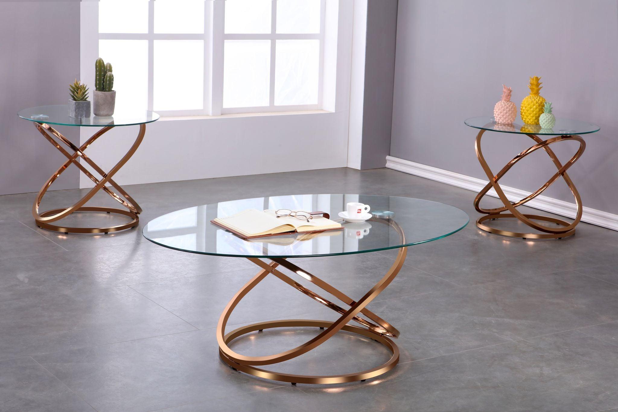 3pc Rose Gold Coffee Table Set - Furnish 4 Less