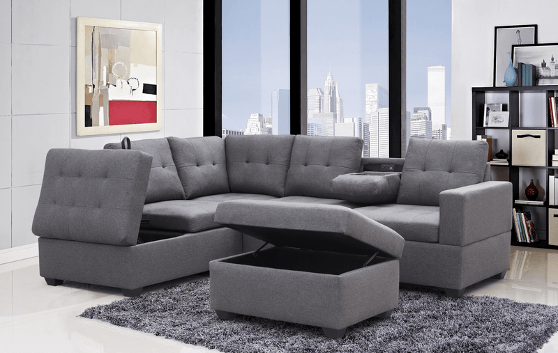 Sectional Sofa with USB and Storage - V9289 - Furnish 4Less