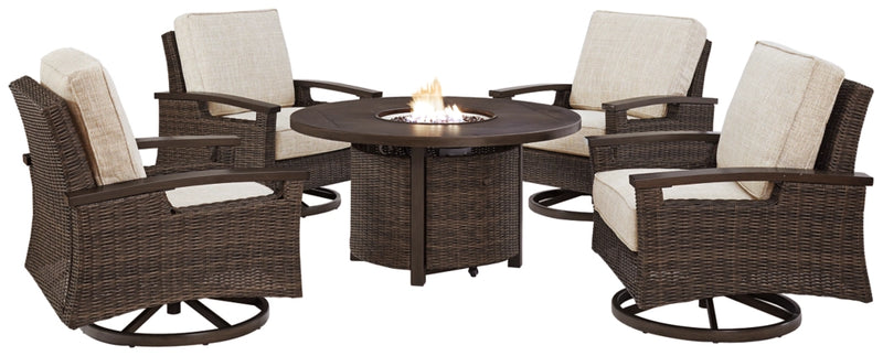 Paradise Trail Outdoor Fire Pit Table and 4 Chairs - Signature Design by Ashley - Furnish 4 Less