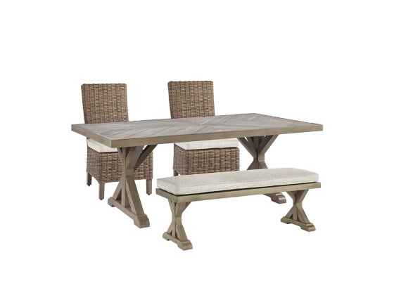 Beachcroft Outdoor Dining Table and 2 Chairs and 2 Benches - Furnish 4 Less