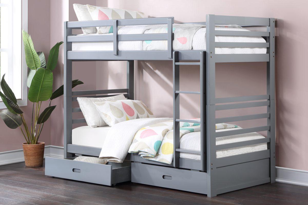 Twin/Twin Storage Bunk Bed (Brown, Grey, White) - T2710 - Furnish 4 Less