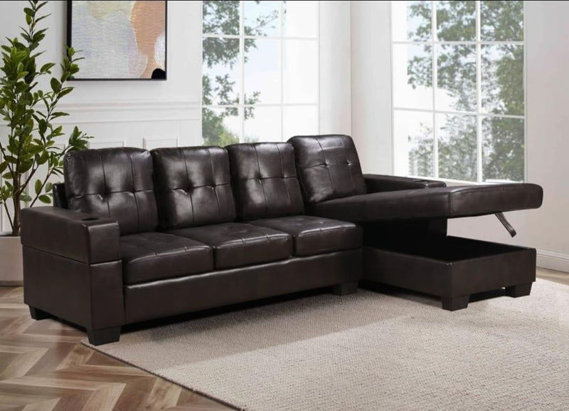Faux Leather Storage Sectional (Black, Brown) - F18 - Furnish 4 Less