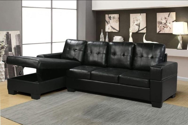 Faux Leather Storage Sectional (Black, Brown) - F18 - Furnish 4 Less