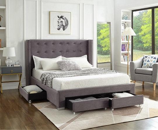 Velvet Storage Bed (Grey, Blue, Crème, Black) - IF-5320 - Furnish 4 Less