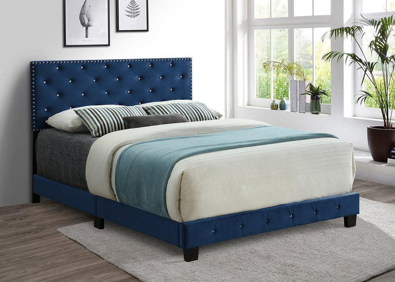 Crystal Tufted Velvet Platform Bed (Black, Blue, Grey) - IF-5650 - Furnish 4 Less
