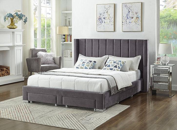 Grey Velvet Storage Bed IF-5210 - Furnish 4Less